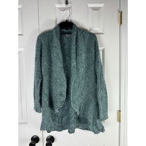 Wooden Ships Womens Blue Green Mohair Wool Blend Open Front Waterfall Cardigan S